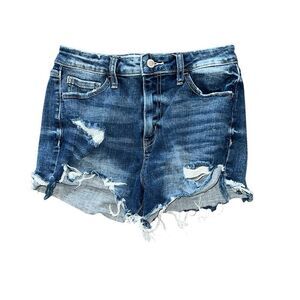 ZENANA Dark Wash Distressed Cut Off Jean Shorts Size M